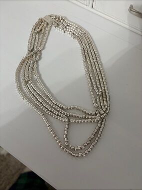 Sterling-Tone Multi-Strand Beaded Necklace in Silver